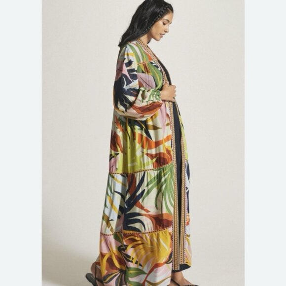 Anthropologie Conditions Apply Tiered Leaf Duster Kimono Jacket Topper - Picture 9 of 9